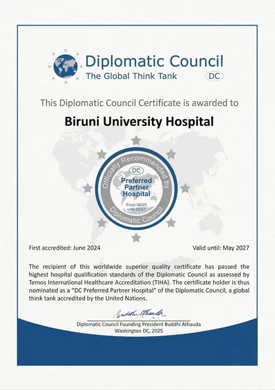 Diplomatic Council “Preferred Partner Hospital” certificate awarded to Biruni University Hospital